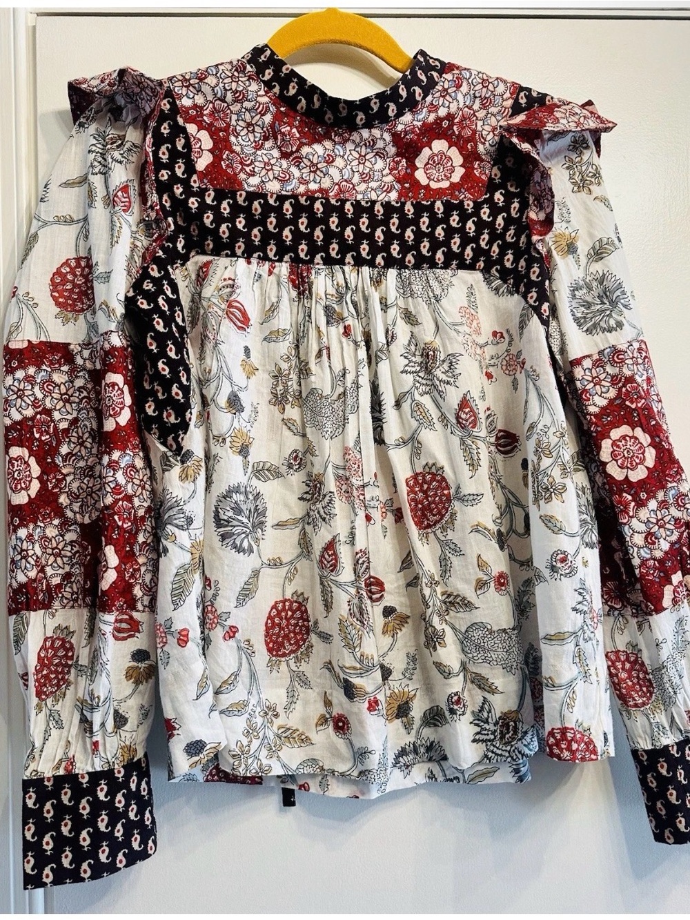 Alix Of Bohemia Red, Black, White Floral Patchwork Blouse